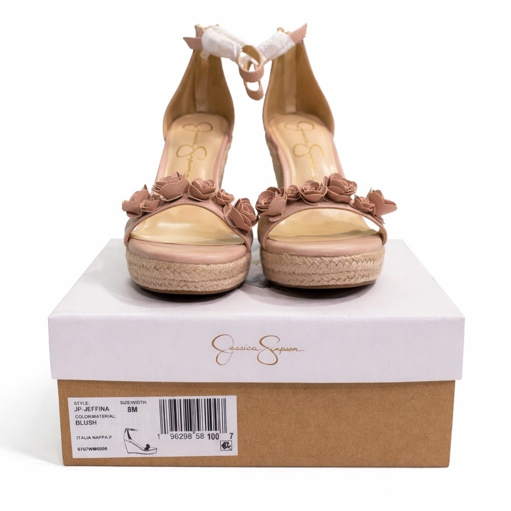 Jessica Simpson Women Size 8 Jeffina Wedge Sandals Blush Floral Summer Box